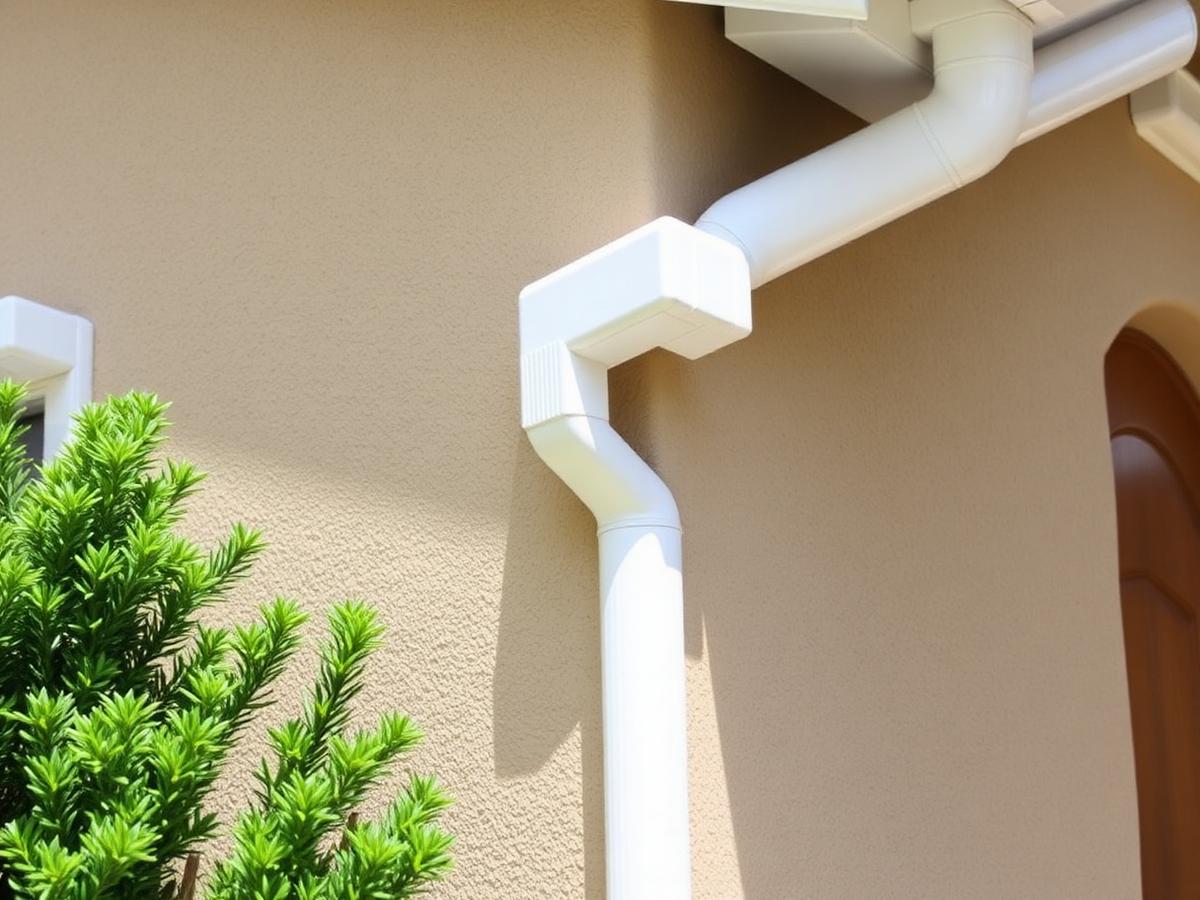 Downspout on stucco wall detail